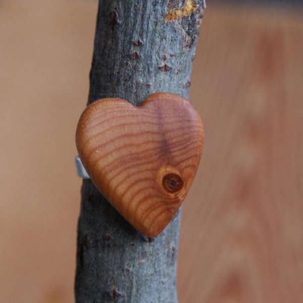 Bague cabochon en bois forme coeur Meleze a noeud largeur 20mm
