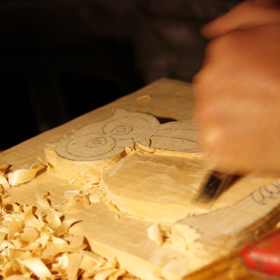 Low relief carved Owl handmade in Savoie