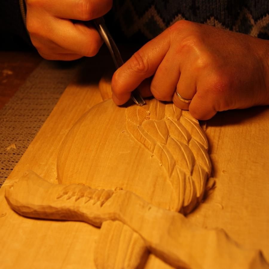 Low relief carved Owl handmade in Savoie