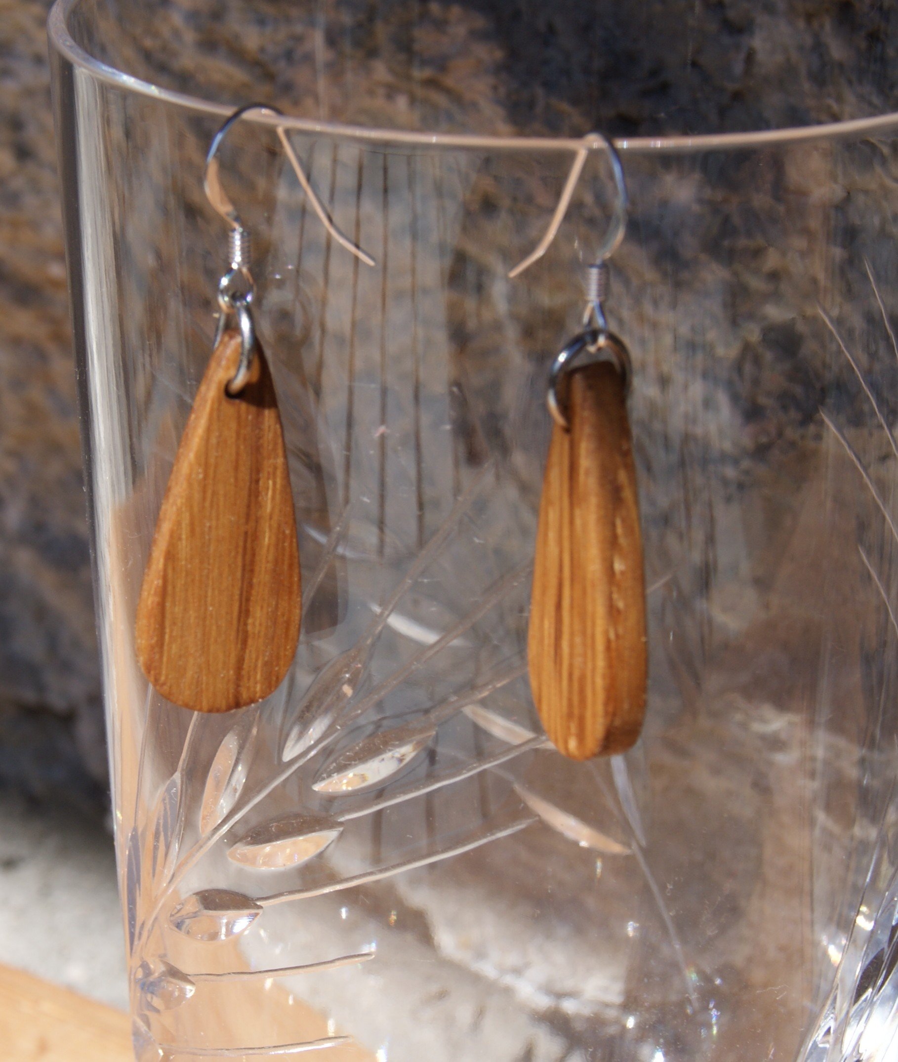 beechwood earrings ethical jewelry, nature jewelry waxed, handmade