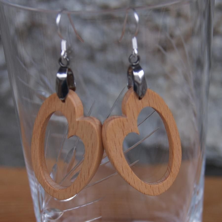 oval beech wood earring handmade wooden jewel, geometric shape