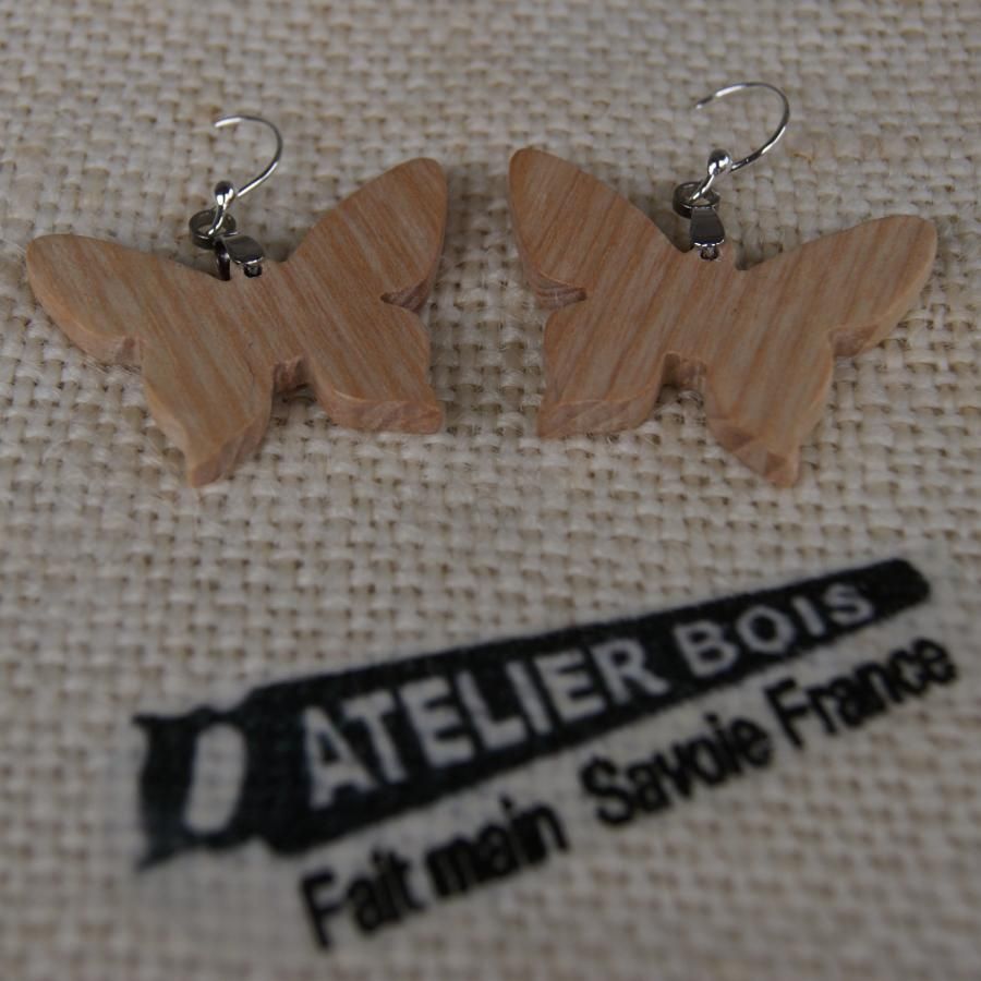 butterfly earrings in ash wood ethical jewelry, nature jewelry waxed, handmade