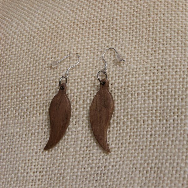 feather earring, ethical jewelry made of walnut wood, handmade nature jewelry