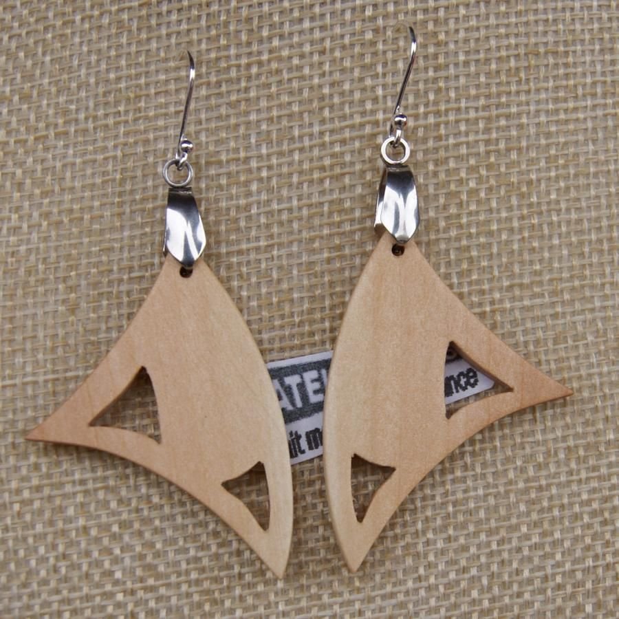 triangular cherry wood earring ethical jewel, nature, handmade