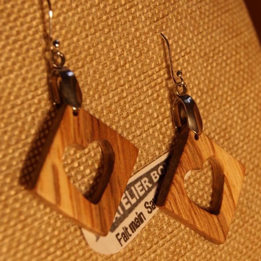 earrings with oak heart ethical wooden jewelry, wooden wedding, Valentine's Day, handmade