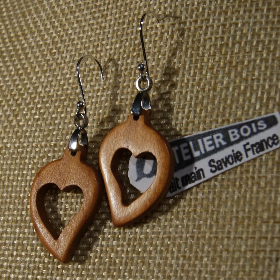 earrings heart wood cherry waxed, wood wedding, valentine's day, handmade