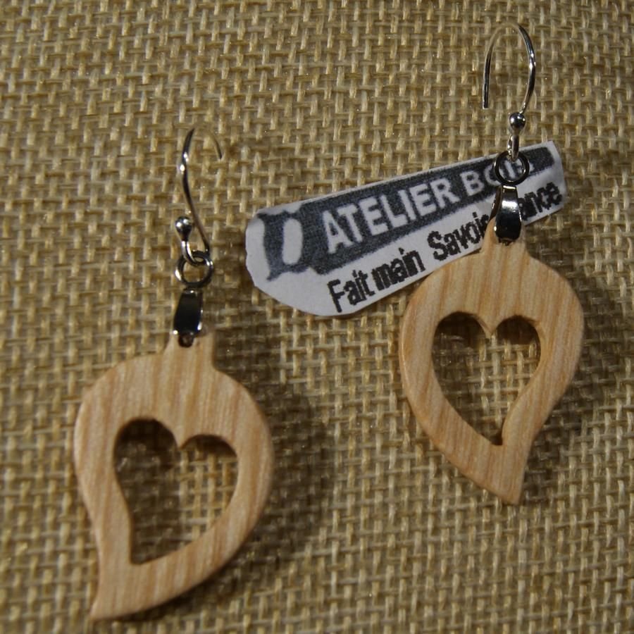 earrings heart waxed ash wood, wood wedding, valentine's day, handmade