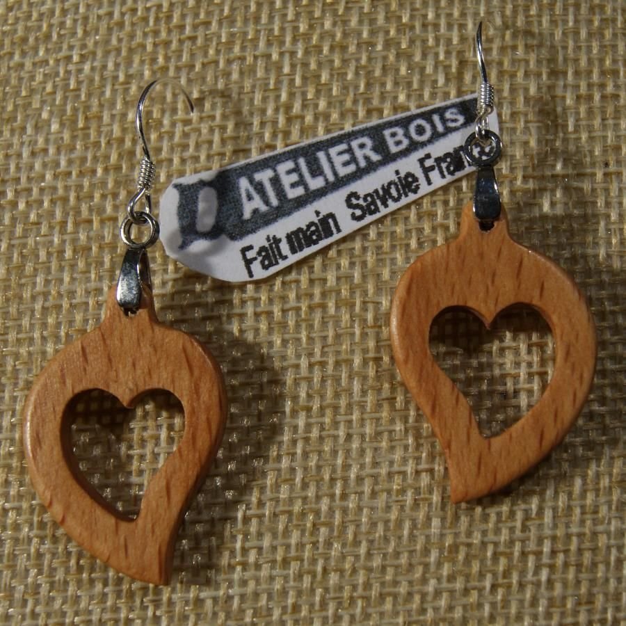 earrings heart waxed beech wood, wood wedding, valentine's day, handmade