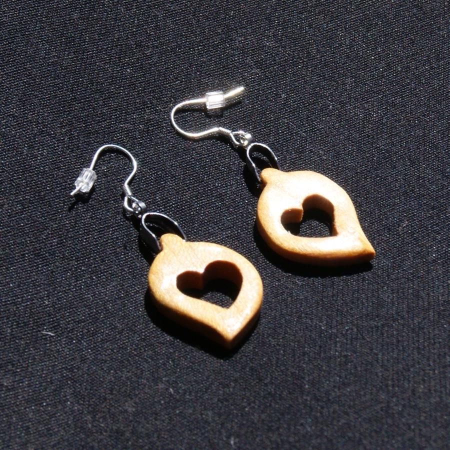 earrings heart wood cherry waxed, wood wedding, valentine's day, handmade