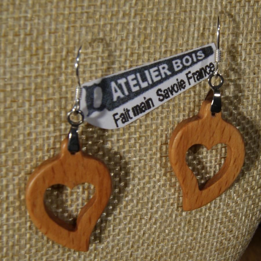 earrings heart waxed beech wood, wood wedding, valentine's day, handmade