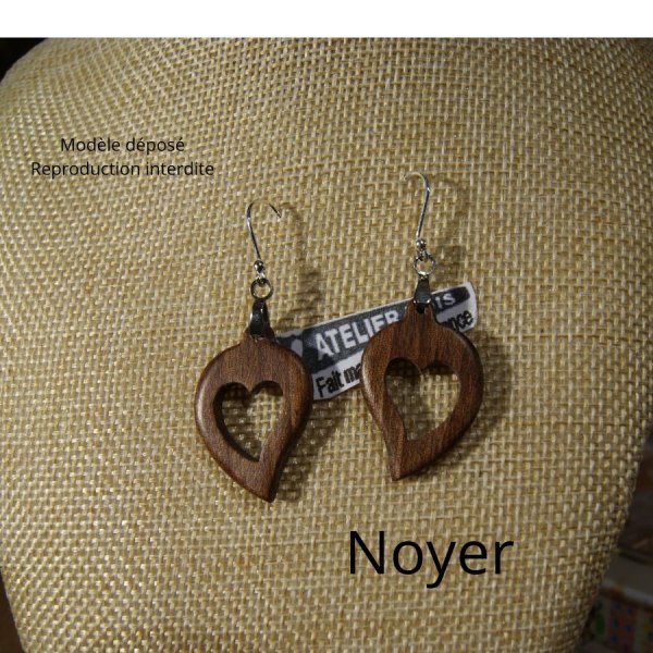 earrings heart waxed beech wood, wood wedding, valentine's day, handmade