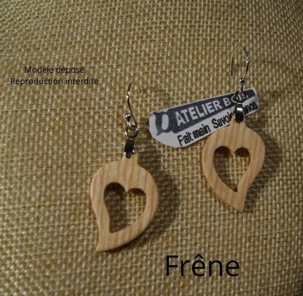 earrings heart waxed beech wood, wood wedding, valentine's day, handmade