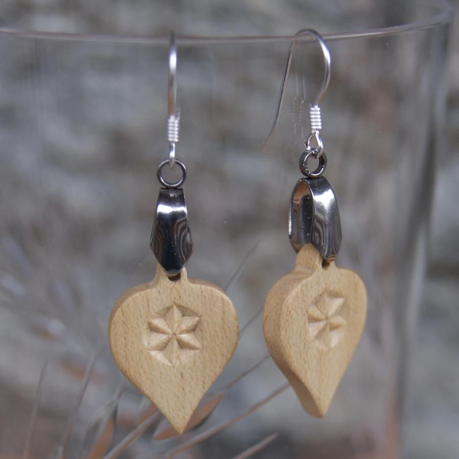 earrings carved jewelry nature solid maple wood handmade