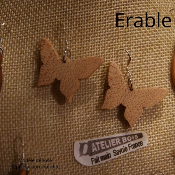 butterfly earrings in ash wood ethical jewelry, nature jewelry waxed, handmade