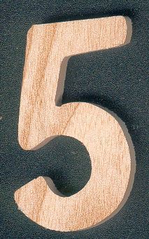 Number 5 in wood 5 cm to stick in frene