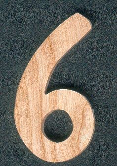 Number 6 in wood 5 cm, solid ash wood, handmade, numbers to stick for clock, clock