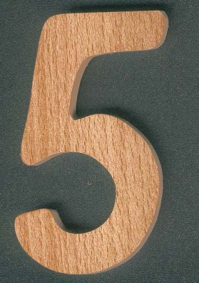 Number 5 ht 8cm, solid beech, hand cut