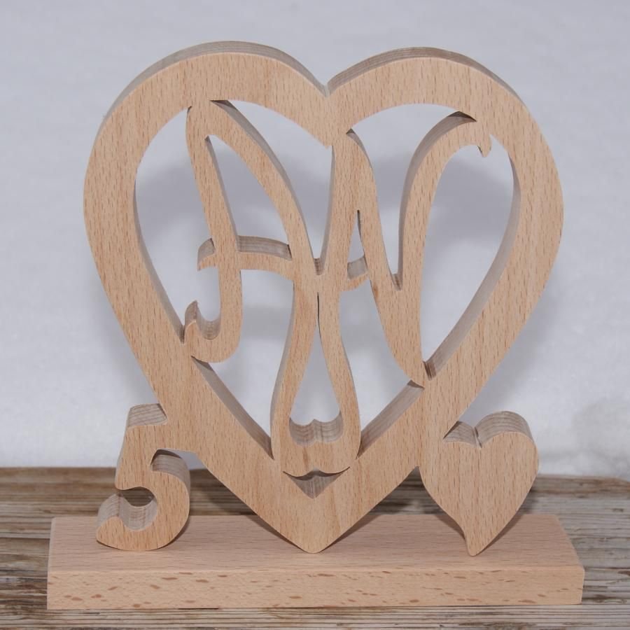 Coeur initiales personnalisées, noce de bois, 5 ans de mariage, anniversaire, décoration de table hêtre massif