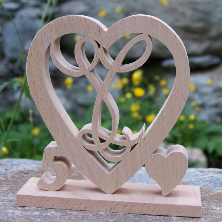 Coeur initiales personnalisées, noce de bois, 5 ans de mariage, anniversaire, décoration de table hêtre massif