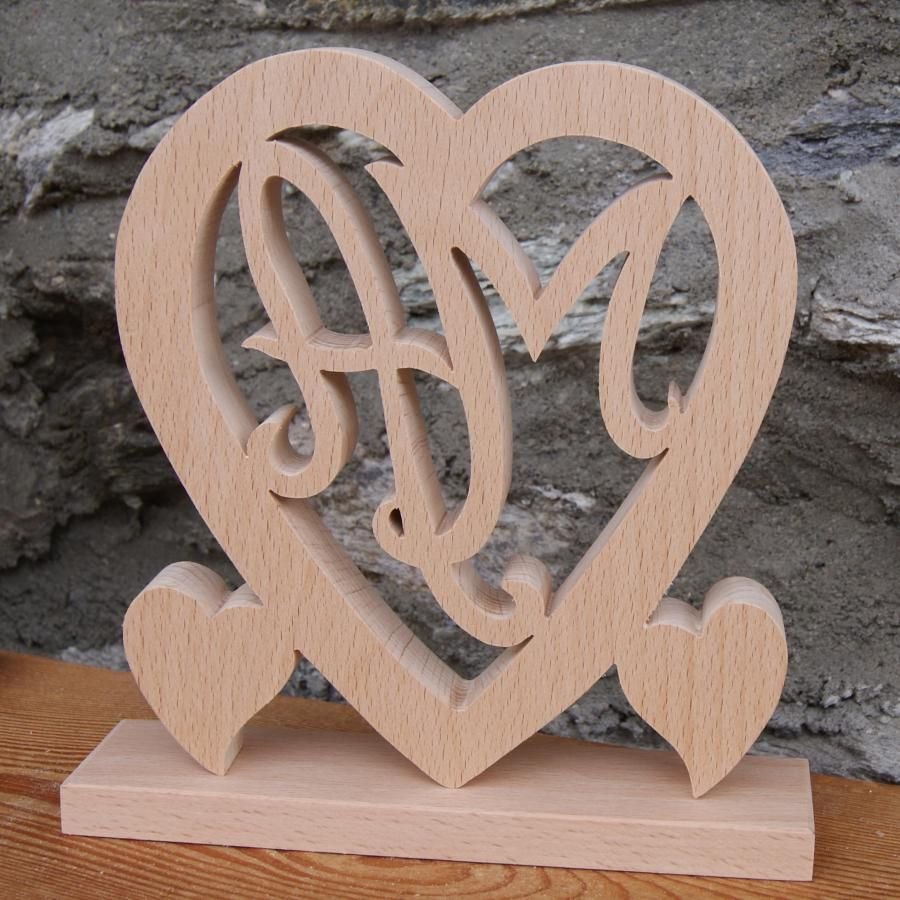 Coeur initiales personnalisées, noce de bois, 5 ans de mariage, anniversaire, décoration de table hêtre massif