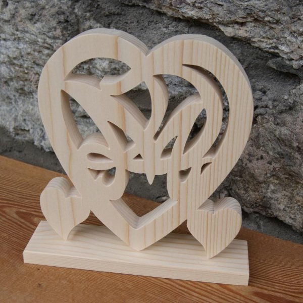 Coeur noce de bois, 5 ans de mariage, initiales personnalis&eacute;es, id&eacute;e cadeau noces de bois