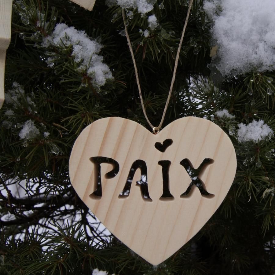 Wooden peace heart to hang, Christmas decoration, handmade
