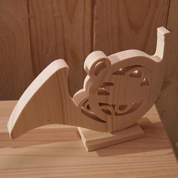 Cor d'harmonie en bois ht 20cm d&eacute;coration musicale en bois, cadeau corniste, fait main