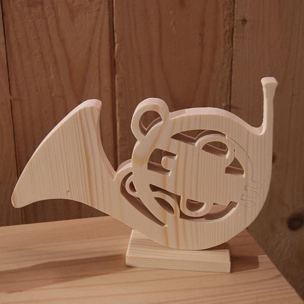 Cor d'harmonie en bois ht 20cm d&eacute;coration musicale en bois, cadeau corniste, fait main