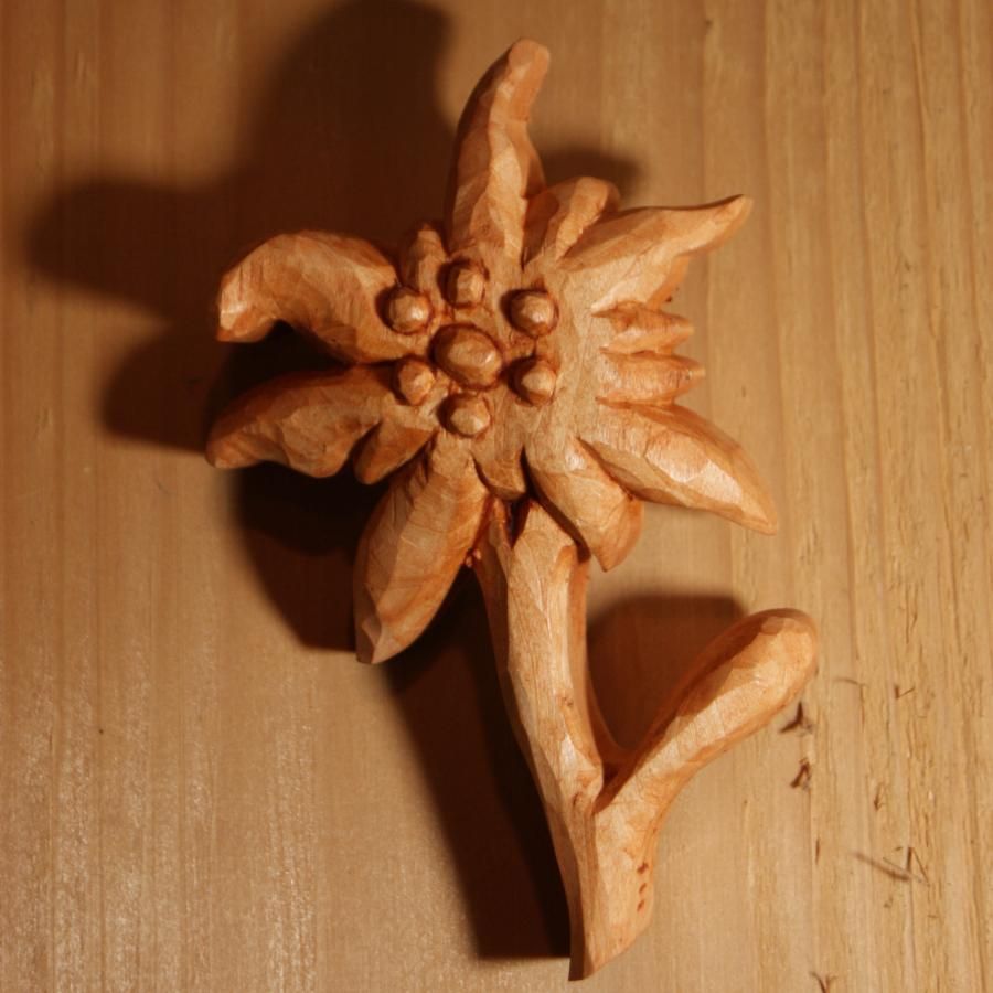Edelweiss wood, hand carved and waxed cherry wood tone, chalet decoration, lime wood