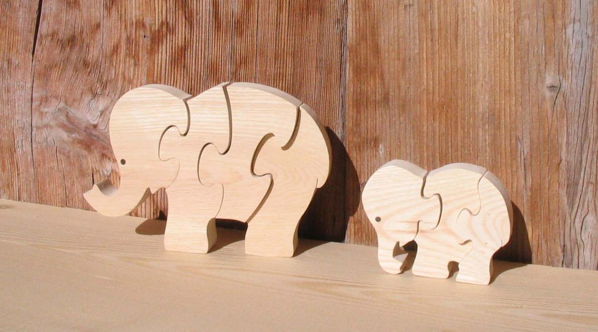 elephant puzzle 4 pieces solid beechwood, handmade, savannah animals