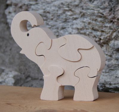 elephant puzzle 5 pieces solid beechwood, handmade, wild animals