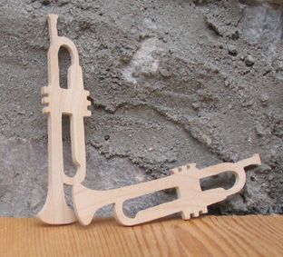 3mm trumpet figurine hand cut solid maple wood, decorative miniature, music scrapbooking embellishment