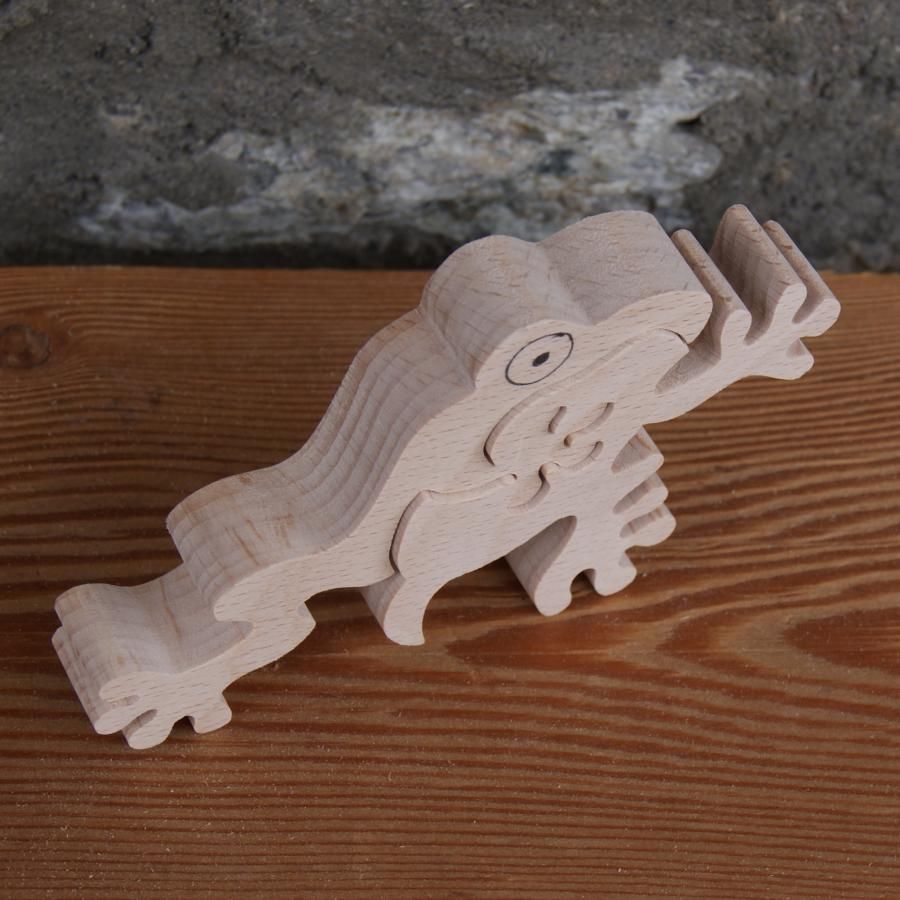 frog puzzle 2 pieces solid beech wood handcrafted, batrachian