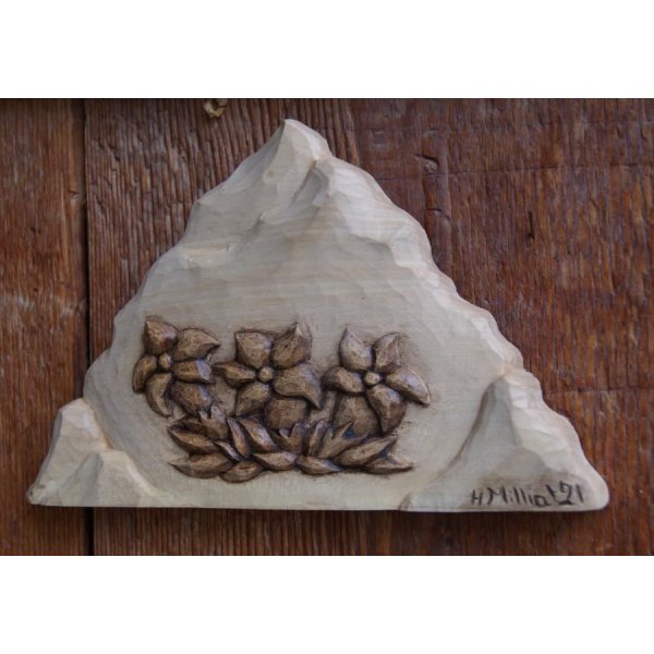 Mountain with gentians small bas relief carved