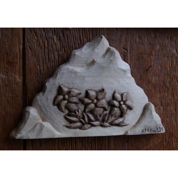 Mountain with gentians small bas relief carved