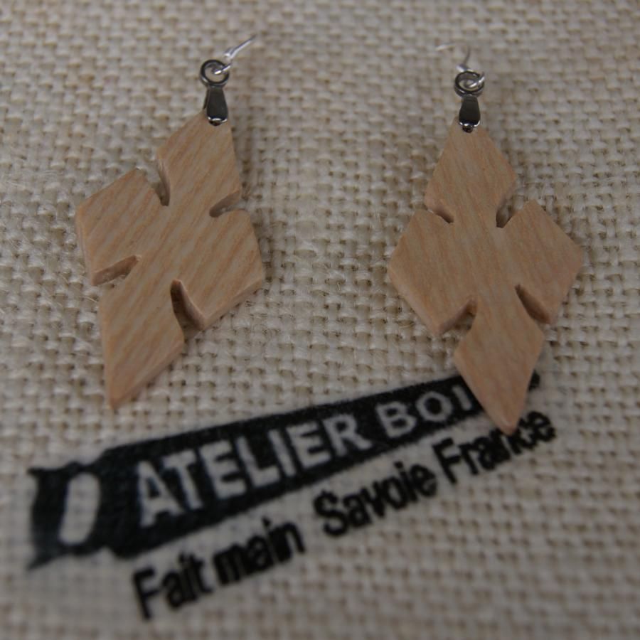 Handmade ash wood cross set, earrings and pendant