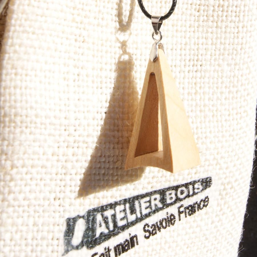 Cherry wood triangle set, earrings and pendant handmade