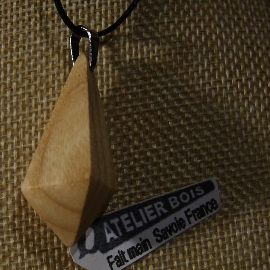 pendant made of waxed ash wood, ethical jewel, handmade, pyramid shape