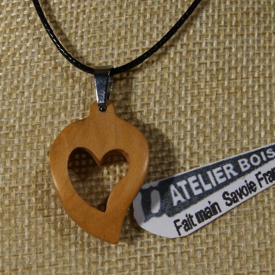 Heart pendant on adjustable cord, jewelry wood wedding, Valentine's Day