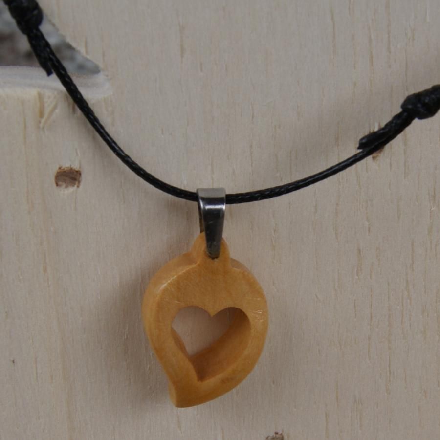 Heart pendant on adjustable cord, jewelry wood wedding, Valentine's Day