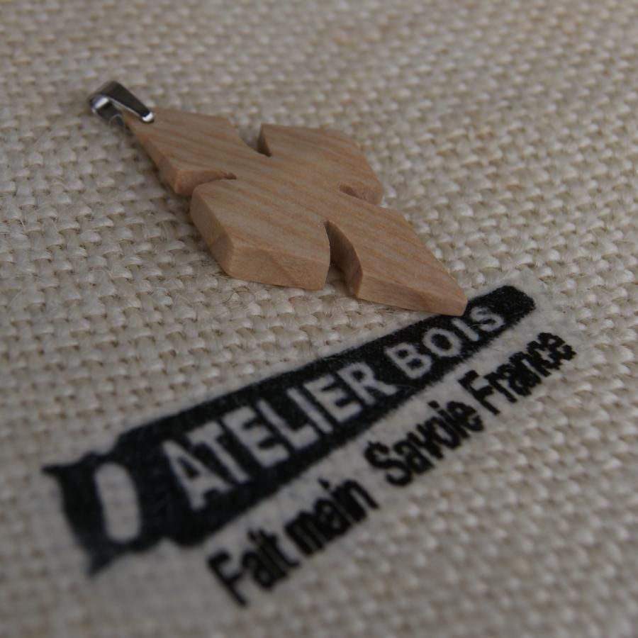 pendant cross made of waxed Ash wood ethical jewel, handmade