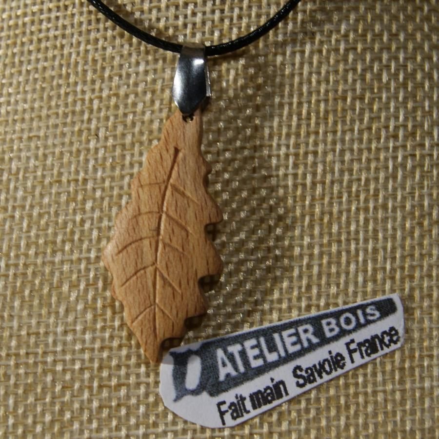 oak leaf pendant made of waxed Beech wood ethical jewel, handmade