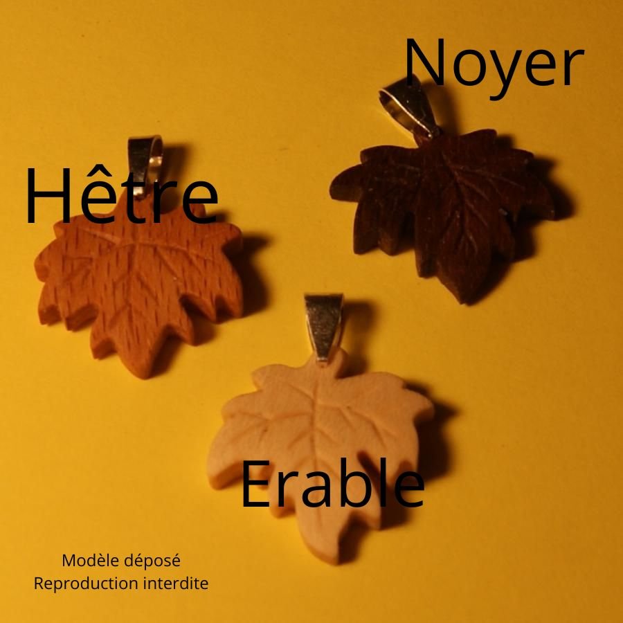 pendant maple leaf made of beech wood waxed ethical jewel, handmade