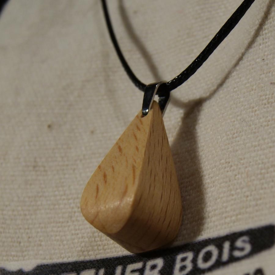 pendant drop in waxed Beech wood, handmade ethical jewel