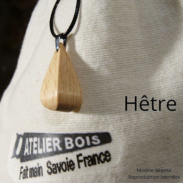 pendant drop in waxed walnut wood, handmade ethical jewel