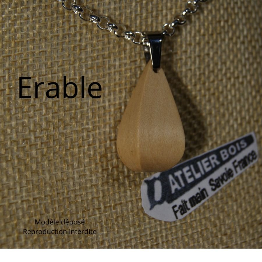 pendant drop in waxed walnut wood, handmade ethical jewel