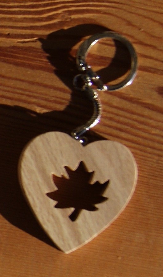 heart and maple leaf key ring