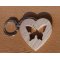 handmade heart and butterfly key ring made of solid beech wood