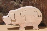 Wooden jigsaw puzzle pig 4 pieces Hetre handmade, farm animals