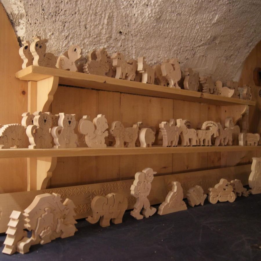 Wooden jigsaw puzzle 4 pieces Ibex in solid beech, handmade, mountain animals